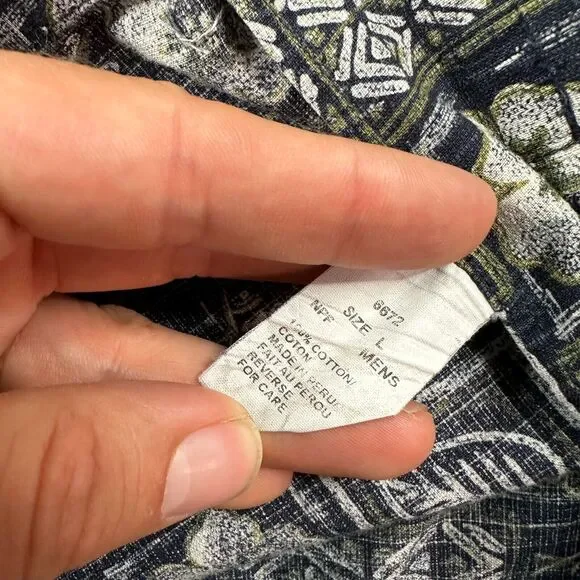 Woolrich Hawaiian Shirt Mens Large Blue White Polynesian Cotton Button Up FLAW - Picture 5 of 13